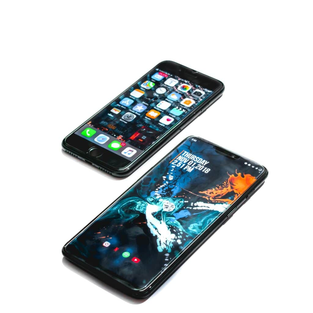 An IOS and Android phone